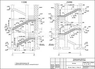 Лестница; Разрез 1-1, 2-2